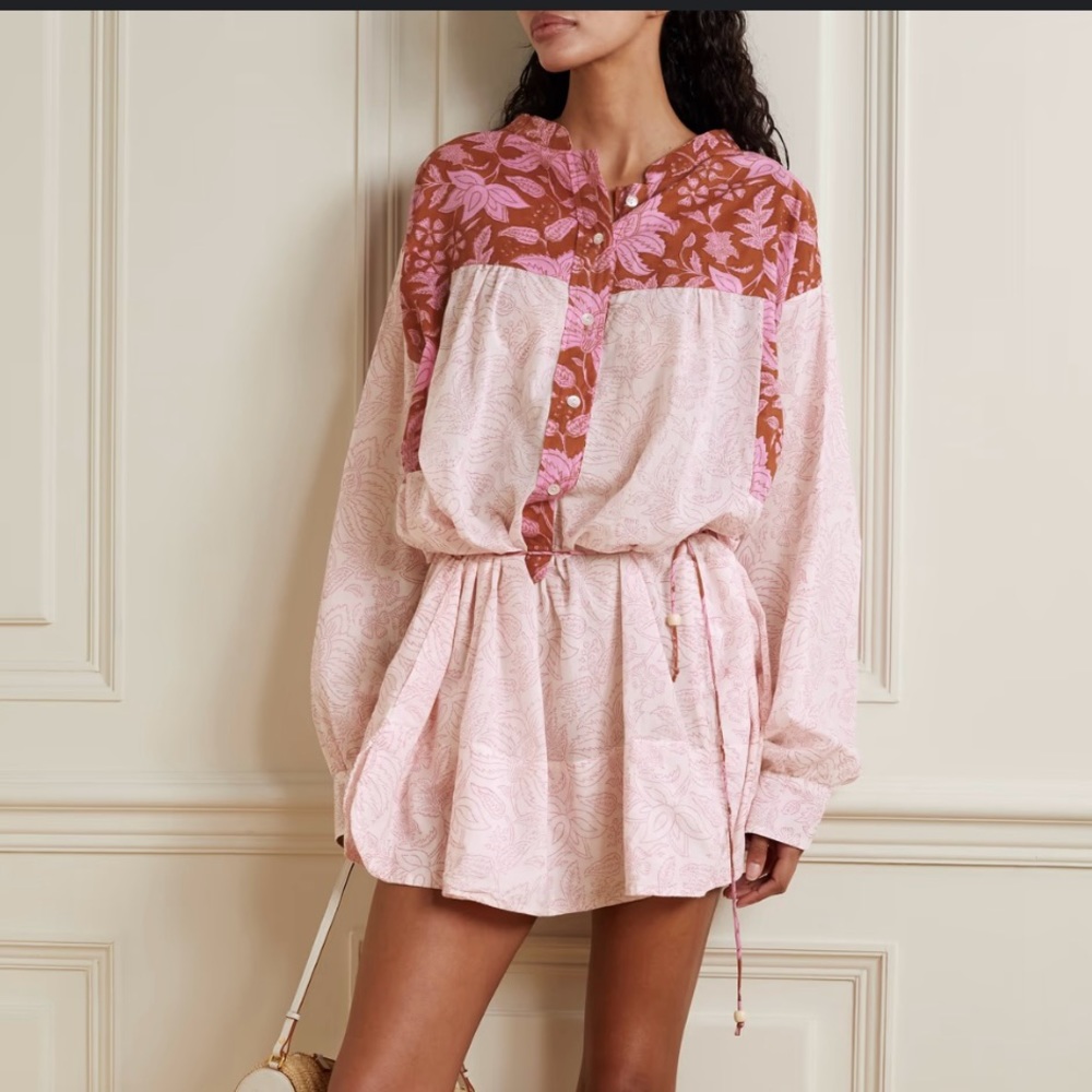 HANNAH ARTWEAR NWT Apollo Paneled Floral-print Cotton-voile Mini Dress S…